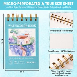 Bloc de papel de acuarela de 3.5 x 5.5 pulgadas, 30 hojas de 300 g de prensa fría pequeño cuaderno de bocetos de acuarela encuadernado en espiral para adultos y niños ejercicios o dibujo y marcadores