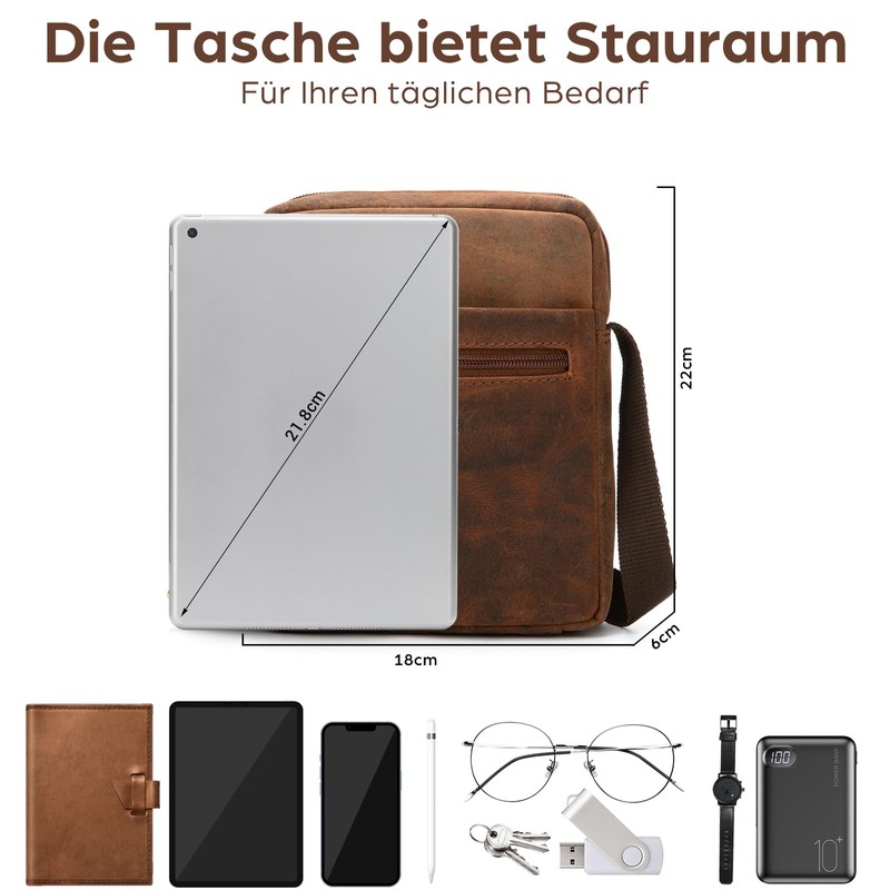 LEABAGS Men's Leather Small Shoulder Bag, Messenger Bag with Shoulder