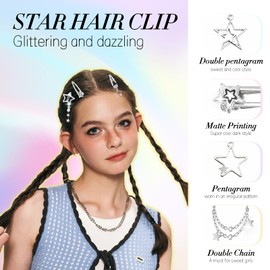 10PCS Star Hair Clips Set, Y2K Silver Metal Barrettes for Women, Cute Snap Clips Kawaii Punk Gothic Hair Accessories, Rave Party Everyday Wear