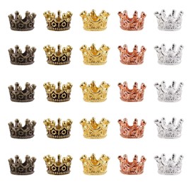 [Mesanda] Crown Charm Accessory Parts, Decorative Parts, Crown Metal Beads, Resin Frame, Light, Handmade, Necklace, Earring, Bracelet, DIY Ornament, Craft Material, 50 Pieces in 5 Colors (Colorful)
