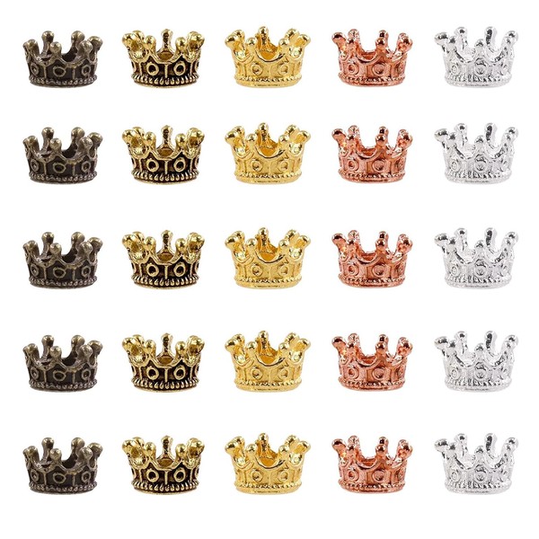 [Mesanda] Crown Charm Accessory Parts, Decorative Parts, Crown Metal Beads, Resin Frame, Light, Handmade, Necklace, Earring, Bracelet, DIY Ornament, Craft Material, 50 Pieces in 5 Colors (Colorful)