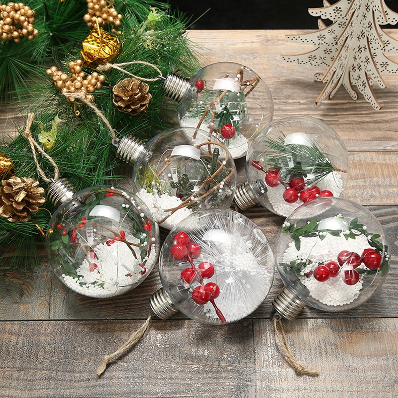 6Pcs Shining Christmas Balls with LED Light Pendants Refillable Ball