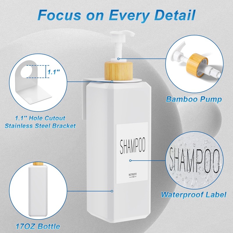 VITVITI Shampoo and Conditioner Dispenser, 17OZ Refillable Shower Soap Dispenser