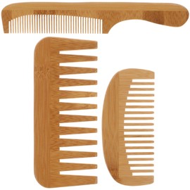 Baluue 3pcs Bamboo Hair Combs Wide Fine Tooth Combs for Hairdressing and Styling Portable and Lightweight for Barber Shops and Personal Use
