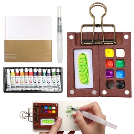 teashow Travel Watercolour Set Mini Paint Pocket Artist Watercolour Travel Set Portable Palette Mini Travel Watercolor Sketchbook Gift for Painters Artists Students