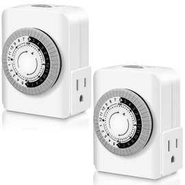 AaiVrylliz Outlet Timer,Timers for Electrical Outlets Indoor with 3-Prong Dual Outlet,24-Hour 30 Minute Daily On/Off Cycle, Plug-in Mechanical Timers for Christmas Lights, Lamps, Grow Light (2-Pack)
