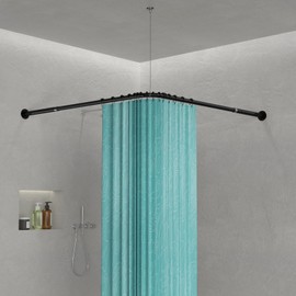 Corner Shower Curtain Rod L Shaped, Curved Shower Rod, Adjustable Shower Rods for Bathroom,24.4-37x 55.5-68.5inch Steels Drilling Shower Curtain Rods Heavy Duty, for Bathroom Tub Dressing Room