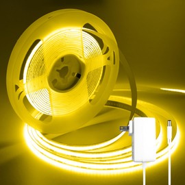 iNextStation COB LED Strip Light Yellow 16.4FT 5M, DC12V CRI 93+ Dimmable Flexible LED Tape Lights for Bedroom, Kitchen, TV Backlight, Cupboard, Wardrobe, Home Lighting Decor