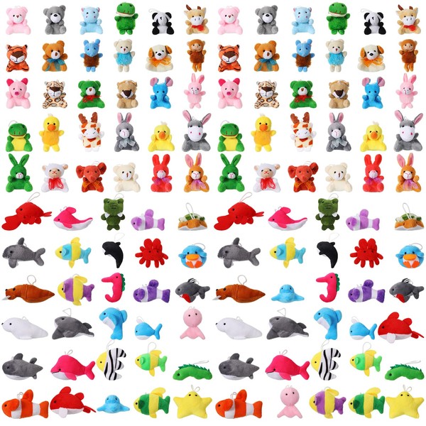 120 Pieces Mini Plush Animals Toys Set Cute Small Stuffed Animal Plush Keychain Bulk Tiny Stuffed Ocean Animal Toys Pack for Classroom Rewards Goodie Fillers Bag Themed Party Favors