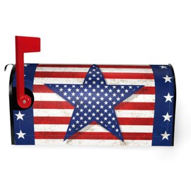 ROLUXENTIA Patriotic Star American Flag Magnetic Mailbox Cover - Waterproof Patriotic Garden and Yard Decorations, Fits Post and Letter Box for Outdoor Use, Standard Size: 21" x 18"