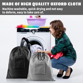 EOAMGO Travel Laundry Bag, Waterproof Drawstring Laundry Bags for Travelling, 2 Pack Large Travel Laundry Bags for Dirty Wet Clothes, Washable Dirty Laundry Organizer for Home Holiday (Black&Grey)