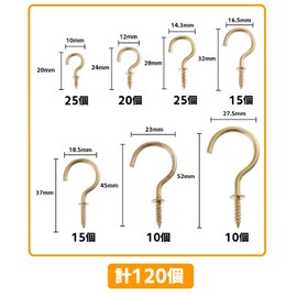 waves 120pcs Screw Hooks 7 Types Ceiling Hooks Wall Hooks Hanging with Case