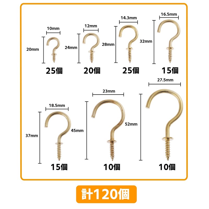 waves 120pcs Screw Hooks 7 Types Ceiling Hooks Wall Hooks