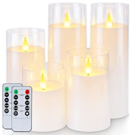 Homemory Homemory Pure White Flickering Flameless Candles, Battery Operated Acrylic LED Pillar Candles with Remote Control and Timer, Set of 5
