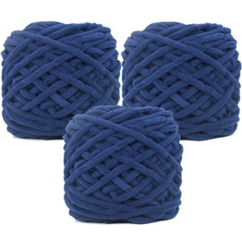Chunky Velvet Chenille Yarn for Crocheting Velvet Fluffy Plush Thick Bulky Chunky Chenille Velvet Soft Baby Blanket Yarn for Crocheting Hand Knitting3* 100g(Navy Blue)