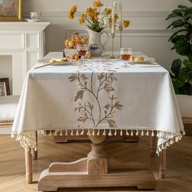 Pahajim Tablecloths Rectangular Cotton Linen Tablecloth Dust-Proof Waterproof Tablecloth with Tassel for Kitchen, Outdoor Dinning Table(55 x 71 Inch)