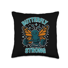Butterfly Strong Barbell Lifter Gym Humor Throw Pillow