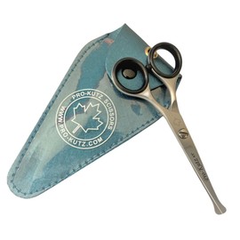 Pro-Kutz Beard Scissors Professional Moustache Scissors Ear and Nose Hair Trimming Scissors Stainless Steel, Safety Use for Eyebrows, Eyelashes, and Ear Hair 4.5 inches with Free Pouch