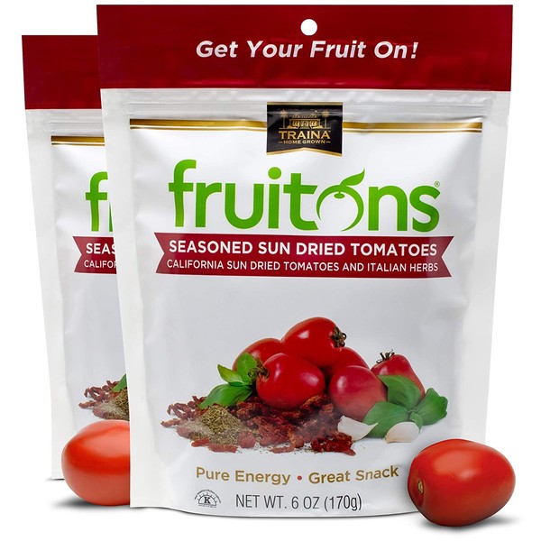 Traina Home Grown Fruitons Seasoned California Sun Dried Tomatoes and Italian Herbs - No Added Sugar, Non GMO, Gluten Free, Kosher Certified, 6-OZ Pouch (Pack of 2)