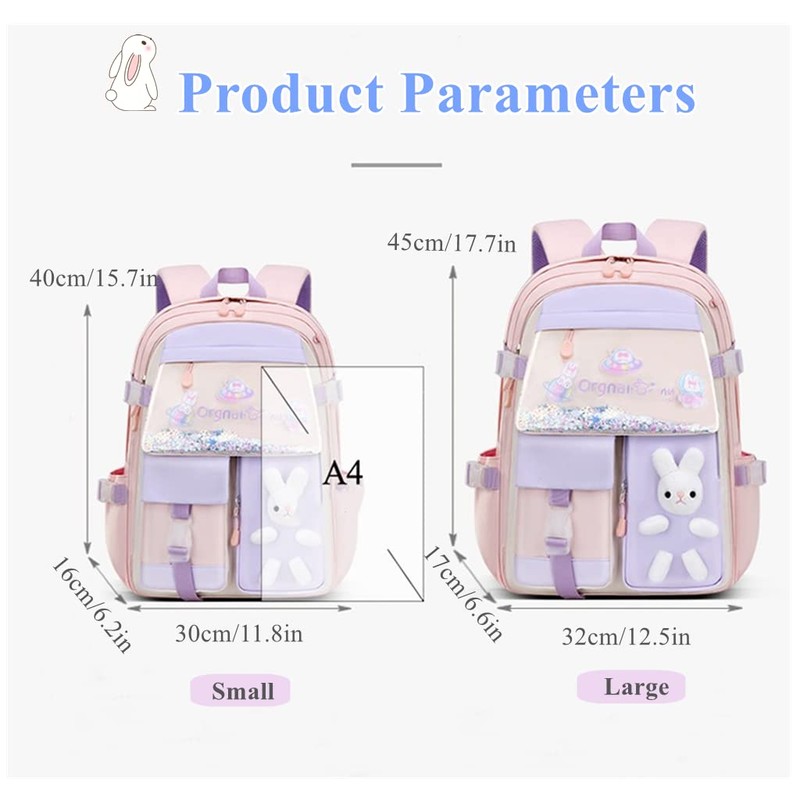 Kawaii Bunny Girls Backpacks for Elementary School Bags Causal Daypacks,