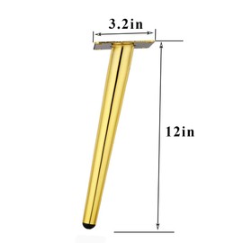 Osring 12 Inch Furniture Legs Gold Round Tapered Metal Table Leg, Slant Cabinet Furniture Feet Hardware for Coffee Table, 4 Pack