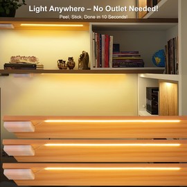 3 Pack Battery Powered COB LED Strip Lights - 15 Inch Cordless Under Cabinet Lighting, Warm White 3000K Peel & Stick Lights for Shelves, Closet, Pantry, RV