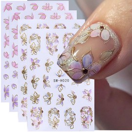 Flower Nail Stickers 3D Elegant Floral Nail Art Decal 6PCS 3D Self-Adhesive Japanese Style Colored Flowers Petals Nail Decals Flower Manicure Stickers Supply for Summer Fall DIY Nail Art Decorations
