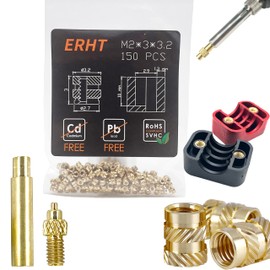 ERHT 3D Printing Brass Nuts Threaded Inserts M2 M2.5 M3 M4 M5 M6 Female Thread Metric Knurled Nuts Assortment Kit Brass Heat Set Insert for Plastic and 3D Components (M2*3 * 3.2 (150 PCS))