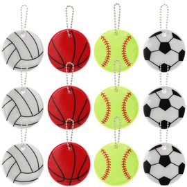 SOFPLAT 1 Box 20Pcs 4 Styles Sports Keychain Tags Volleyball Football Basketball Baseball Luggage Tags with Iron Ball Chain PVC Reflective Accessories for Athletic Backpacks Decoration Party Supplies