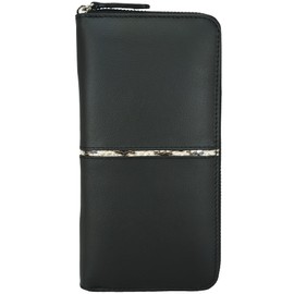 Bliss Leather, Genuine Python, Long Wallet, Snakeskin Cowhide Leather, Round Zipper, 2025, Valentine's Day Gift, Present, Black