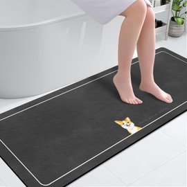Extra Long Bath Mat 15.7" x 47.2" Super Absorbent Bath Mat, Rubber Non Slip Quick-Drying Bathroom Mats Thin Bathroom Floor Mats Fit Under Door，Washable Bathmat, Easy to Clean Bathroom Rugs