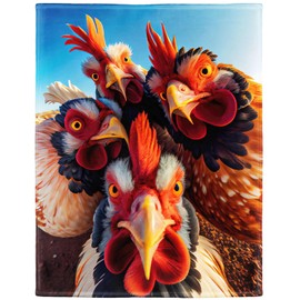 Rstick Roosters Blanket Animals Selfie Funny Chicken Fleece Blanket Soft Fuzzy Plush Throw Blankets for Couch Bed 60"x80"