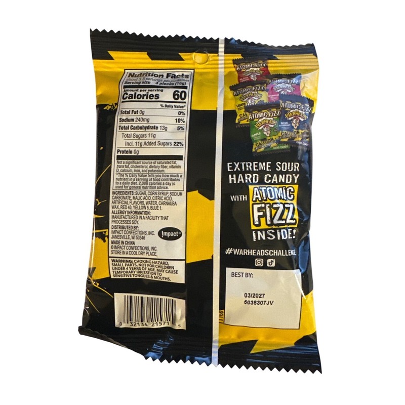Warheads Atomic Fizz Extreme Sour Hard Candy 2 Oz Bag