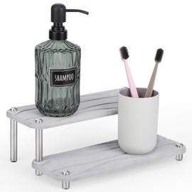 Segbeauty Bathroom Tray Countertop Organizer, 2 Tier of 11 x 4.3in Instant Drying Stone Tray Kitchen Counter Tray, Quick Dry Diatomaceous Tray Water Absorbing Stone Drying Tray for Bathroom Counter