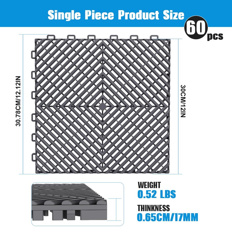 Jocoevol 60-Pcs Interlocking Tile, 12" x 12" Indoor/Outdoor Self-Drainage Interlocking