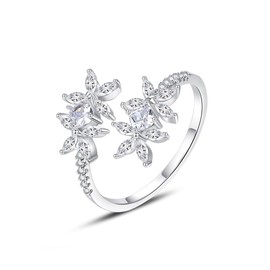 SHINEFLUX D-color VVS1 Clarity Moissanite Open Ring for Wedding/Engagement, 14K Gold Flower Adjustable Ring, Ideal Birthday Gift for Her (Style-1, 10K Gold)