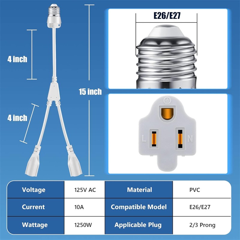 1 Pcs 2 in 1 Light Socket to Plug Adapter,