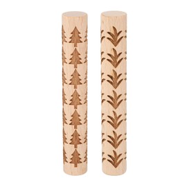 QUARKZMAN Pack of 2 Wooden Clay Roller 4 Inch Grass Pine Tree Pattern Rolling Pin Wood Rolls Pottery Tools Wood Grain Texture Roller for Clay Baking Dough DIY