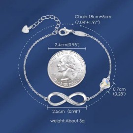 2 Pulsera Plata Mujer Fina Amor Infinito Corazones Ajustable