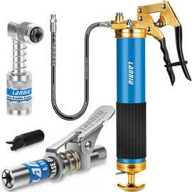 LANNIU Grease Gun Kit, 8000 PSI Heavy Duty Pistol Grip Grease Gun with 14 OZ Capacity, Includes 0.53" Grease Coupler & 90° Grease Adaptor, Grease Guns for Automotive, Agricultral, Industrial, Marine