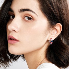 FSLEAD 14K Gold Plated Hoop Earrings for Women,Silver Huggie Earrings for Women Cubic Zirconia Small Earring CZ Inside-Outside Hoop Earrings Clear,Hot Pink,Black,Red,Green,Multicolored Earrings, White