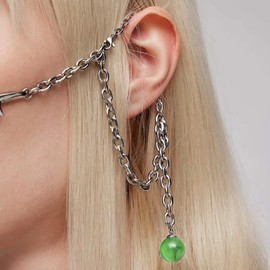 L'VOW Futuristic Cyber Punk Face Chain Earring Jewelry Headpiece On Nose Accessories Y2K Cyborg Costume for Unisex(Z2-Silver)