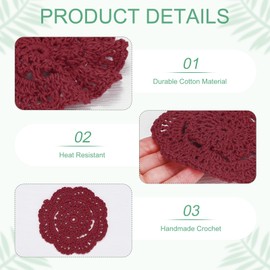 M METERXITY 4-Pack Handmade Crochet Coasters, 4Inch/10cm Round Cotton Placemats for Table/Cup/Bowl/Vase/Tea Trays/Home Decoration, Lace Doilies Place Mats [Brown Red]