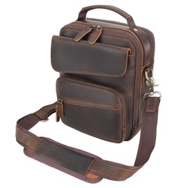 Masa Kawa Small Vintage Leather Messenger Shoulder Bag for Men 11 Inch Tablet Man Purse Gift Flap Crossbody Bags for Work Business Travel