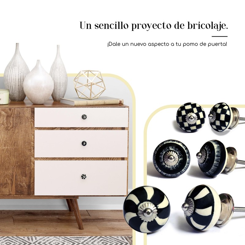 Nacnic Set of 12 hand-painted black and white ceramic knobs