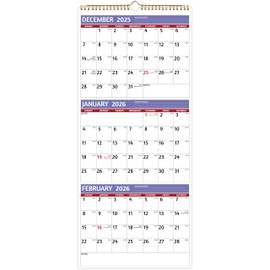 2026 Wall Calendar - 3 Month Calendar 2026 Vertical, Jan 2026 - Dec 2026, 3 Month Wall Calendar 2026, 11 x 26 In Open, 2026 Calendar with Large Print, Holidays, Thick Paper, Priorities ＆ Notes, Purple