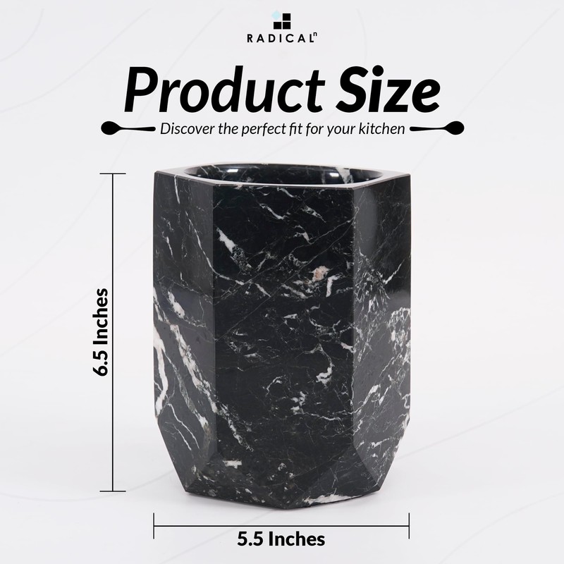 Radicaln Marble Utensil Holder 6.5'' Inches Black Spatula Set for