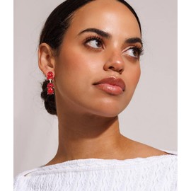 Red Rhinestone Teardrop Dangle Earrings Sparkle Crystal Bridal Earrings for Brides Bridesmaides Earrings for Women Wedding Pageant Prom