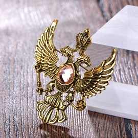 MECHOSEN Antique Men's Brooch, Hawk and Wings Bird Crown Holy Roman Empire Russian National Emblem Coat of Arms Cool Crystal Large Fashion Lapel Pin Safety Pin Badge Pin Brooch Pin Gothic Old Gold