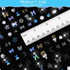 200 pcs Art Nail Charms Mixture Nail Accessories Supplies Bow Charms for Nails DIY Art Decoration Making Craft Black